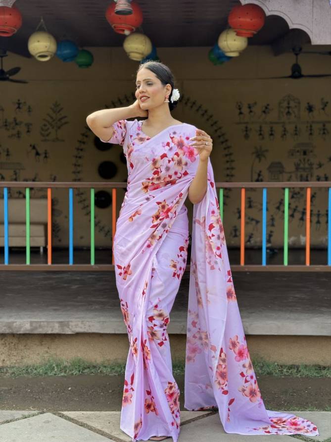 DAC Rashmi Mogra Pink Chinon Silk Printed Designer Readymade Sarees Wholesale Shop In Surat